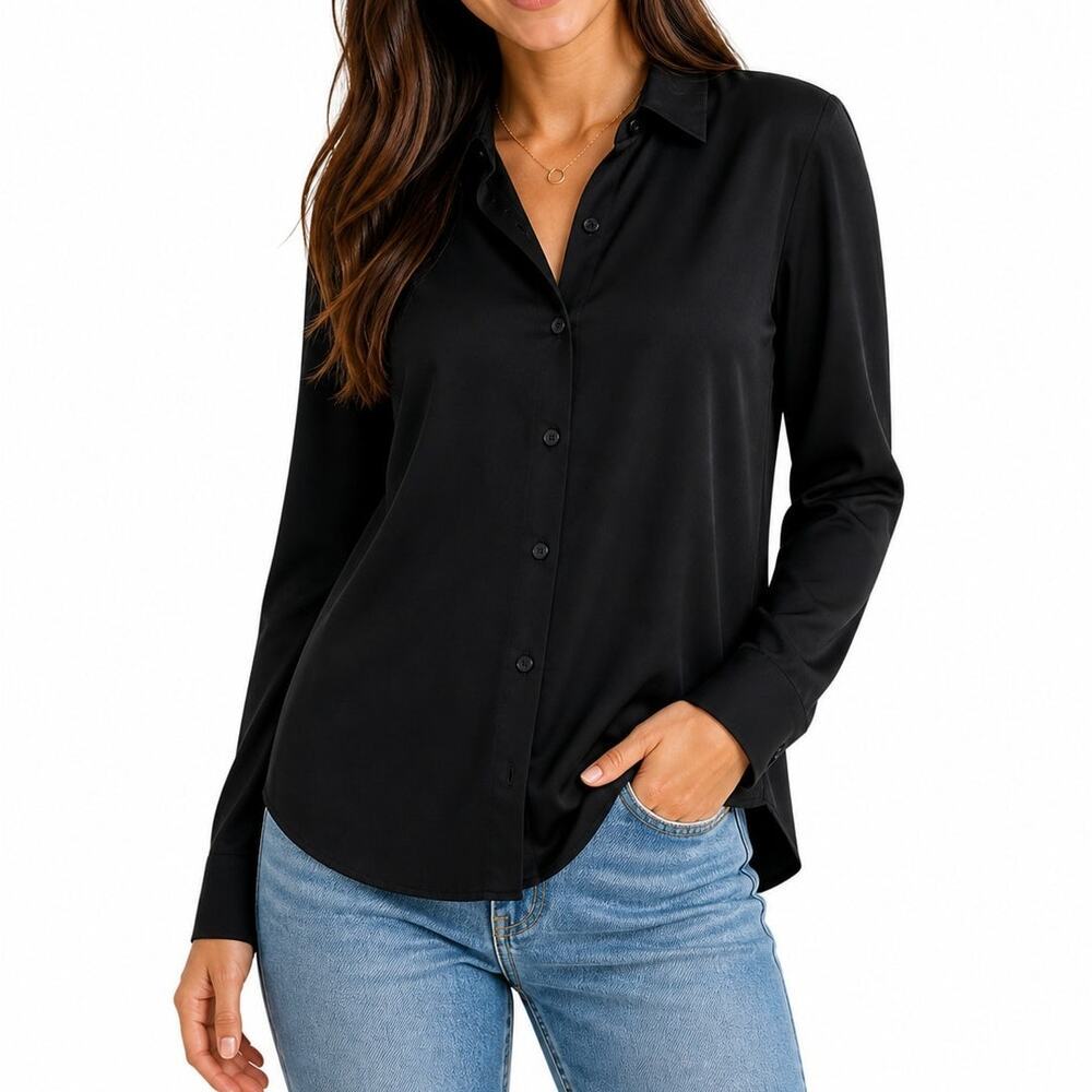 Cellecci Long-sleeve Button-up Blouse Black
